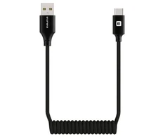 USB kabelis Evelatus AutoSpring spirale USB A į USB C jungtis 1.2M Juodas (TKCB-746ATC1BK)