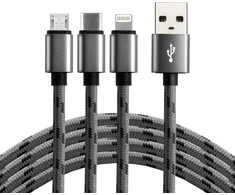 everActive pintas USB 2.4A 1.2m kabelis trys-viename micro-USB, USB-C ir Lightning