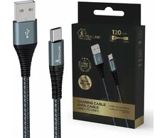 Extralink Smart Life 15W, USB-A - USB-C, 120cm, nailoninis oplotas, 5V 2.4A/3A, juoda