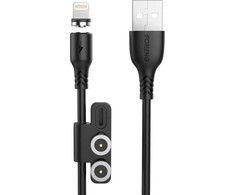 Foneng X62 Magnetic 3in1 USB į USB-C / Lightning / Micro USB kabelis, 2.4A, 1m (juodas)