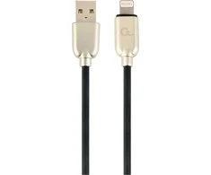 GEMBIRD CC-USB2R-AMLM-2M Gembird Premium guminis 8 kontaktų įkrovimo ir duomenų kabelis, 2m, juodas