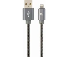 GEMBIRD CC-USB2S-AMLM-2M-BG Gembird Premium spiralinis metalinis 8 kontaktų įkrovimo ir duomenų kabelis, 2m, metalinis-pilkas