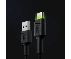 Green Cell Žalias Cell GREENCELL KABGC06 kabelis Žalias Cell Ray USB laidas - USB-C 120cm su žalias LED apšvietimu ir atrama