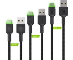 Green Cell Žalias Cell Žalias Cell USB-C kabelių komplektas 3x QC 3.0 0.3 m 1.2 m 2 m