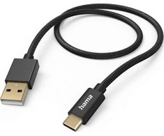 Hama kabelis ładujący/data "Fabric" USB-A- USB-C, nylonowy, juoda