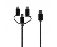 Havit TelForceone Setty 3in1 kabelis USB - Lightning + USB-C + microUSB 1,0 m 2A juodas nailonas DT