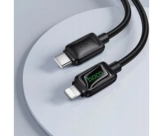 Laidas su LCD ekranu USB C - Lightning Hoco PD 30W 1,2 m U146 juodas