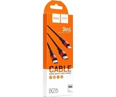 USB kabelis Hoco X26 Xpress 3in1 lightning+micro+type-C juodas-raudonas 1m