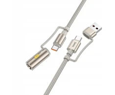 Laidas „viskas viename“ USB A / USB C į USB C / cigarečių žiebtuvėlio jungtis Hoco 3A 60W 1,2 m U138 pilkas