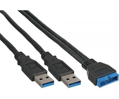 USB kabelis InLine 2x USB- A - 19- pin 0, 4 m Juoda (33447I)