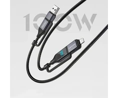 Kabelis USB Lenyes USB-A + USB-C - USB-C + Lightning 1 m Juodai-pilka