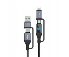 Kabelis USB Lenyes USB-A + USB-C - USB-C + Lightning 1 m Juodai-pilka