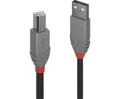 USB Kabelis - LINDY Anthra Line USB 2.0 Type A to B Laidas, 10 m, Juodas