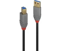 USB Kabelis - LINDY Anthra Line USB 3.2 Type A į B Laidas M/M, 5Gbps, 2 m, Juodas