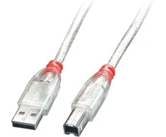 USB Kabelis - LINDY USB 2.0 Cable Type A/B, M/M, Didelis/Vidutinis/Mažas Greitis, 0.2 m, Skaidrus