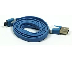 USB kabelis su logotipu (2.0), USB A M - microUSB (M), 1m, plokščias, mėlyna, blisterinė pakuotė, EOL
