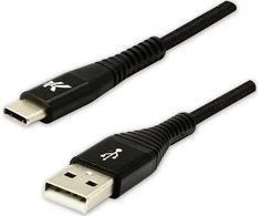 Logotipas USB laidas (2.0), USB A M - USB C (M), 1m, 480 Mb/s, 5V/3A, juoda, dėžutė, nailono pynė, aliuminio jungties dangtelis