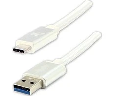 USB kabelio logotipas (3.2 gen 1), USB A M - USB C (M), 2m, 5 Gb/s, 5V/3A, balta, dėžutė, nailono pynė, aliuminio jungties dangtelis