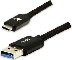USB kabelio logotipas (3.2 gen 1), USB A M - USB C (M), 2m, 5 Gb/s, 5V/3A, juoda, dėžutė, nailono pynė, aliuminio jungties dangtelis