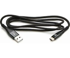 Logotipas USB laidas (2.0), USB A M - USB C (M), 2m, 480 Mb/s, 5V/3A, juoda, dėžutė, nailono pynė, aliuminio jungties dangtelis
