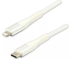 USB kabelio logotipas (2.0), USB A M - USB C (M), 2m, 480 Mb/s, 5V/3A, balta, dėžutė, nailono pynė, aliuminio jungties dangtelis