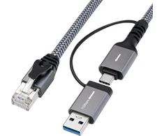 Kabelis USB MicroConnect USB-A + USB-C - RJ-45 3 m Pilka (CAT6 FTP to USB A-C adapter)