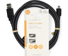 Kabelis USB Nedis USB-A - miniUSB 2 m Juodas (CCGL60300BK20)