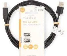 Nedis Kabelis spausdintuvui USB 2.0 A kištukas - USB B kištukas 480Mbps 2m, juodas