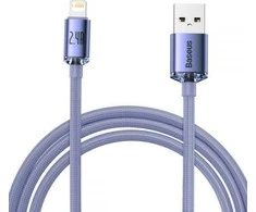 Baseus Crystal Shine kabelis USB - Lightning 2.4A 2m - Violetinis