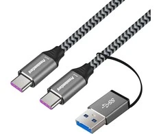 USB kabelis PremiumCord USB-A + USB-C - USB-C 2 m juodas pilkas (ku31cq2)