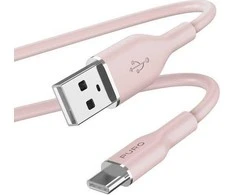 PURO ICON minkštas kabelis – USB-A iki USB-C 1,5 m kabelis (dulkėtas rožinis)