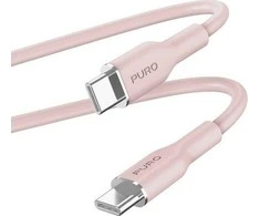 PURO ICON minkštas laidas – USB-C ir USB-C 1,5 m kabelis (dulkėtas rožinis)