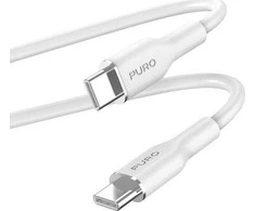 PURO ICON minkštas kabelis – USB-C ir USB-C kabelis 1,5 m (baltas)