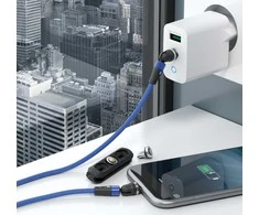 USB kabelis Realpower USB-A - USB-C + microUSB + Lightning 1 m Mėlyna (439652)