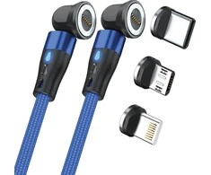USB kabelis Realpower RealPower magnetinis kabelis, 1 m, 2 vnt. magnetinis, mėlynas su adapteriu