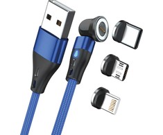 Kabelis USB Realpower USB-A - USB-C + microUSB + Lightning 2 m Mėlyna (439646)