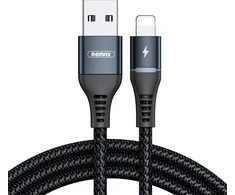 USB laidas Lightning Remax Colorful Light, 2.4A, 1m (juodas)