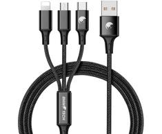 RhinoTech įkrovimo ir duomenų kabelis 3 viename USB-A (MicroUSB + Lightning + USB-C) 1,2 m juodas