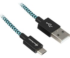Sharkoon USB 2.0 Kabelis, USB-A Stecker > Micro-USB Stecker (juodas/hellblau, 2 Meter, gesleevt)