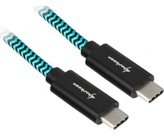 Sharkoon USB 3.2 Gen 2 Kabelis, USB-C Stecker > USB-C Stecker (juodas/hellblau, 0,5 Meter, gesleevt)