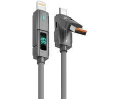 USB laidas SMS-BJ14 4 viename LCD Typ-C - Lightning / Typ-C 60 W/27 W 1 m Pilkas (36144)