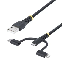 Kabelis USB StarTech USB-A - USB-C + microUSB + Lightning 1 m Juodas (RLTCUB1MBK)