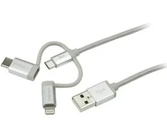 USB kabelis StarTech USB-A - USB-C + microUSB + Žaibas 1 m Sidabrinis (LTCUB1MGR)