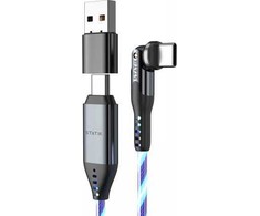 STATIK PowerPivot Pro, šviečiantis LED laidas, USB-C į USB-C, 2m, Juodas