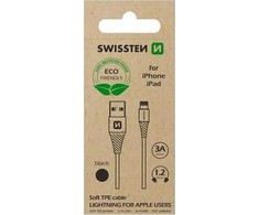 Kabelis USB Swissten USB-A - Lightning 1.2 m Juodas (71502300ECO*)