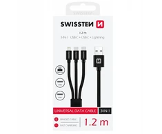 Swissten 3in1 Textile Data Cable 1,2m