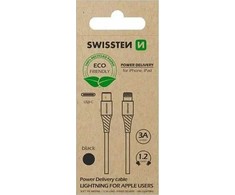 Kabelis USB Swissten USB-C - Lightning 1.2 m Juodas (71505300ECO*)