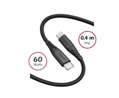 „Swissten“ minkštas silikoninis USB-C – USB-C 60W laidas, 0,4 m
