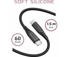 Swissten minkštas silikoninis 60 W duomenų kabelis USB-C – USB-C 1,5 m