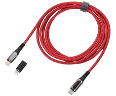 Kabelis USB Troika USB-C - USB-C + Lightning 2 m Raudona (CBL20/RD)